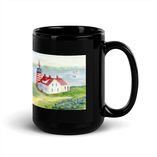 West Quoddy Head Lighthouse  Black Glossy Mug