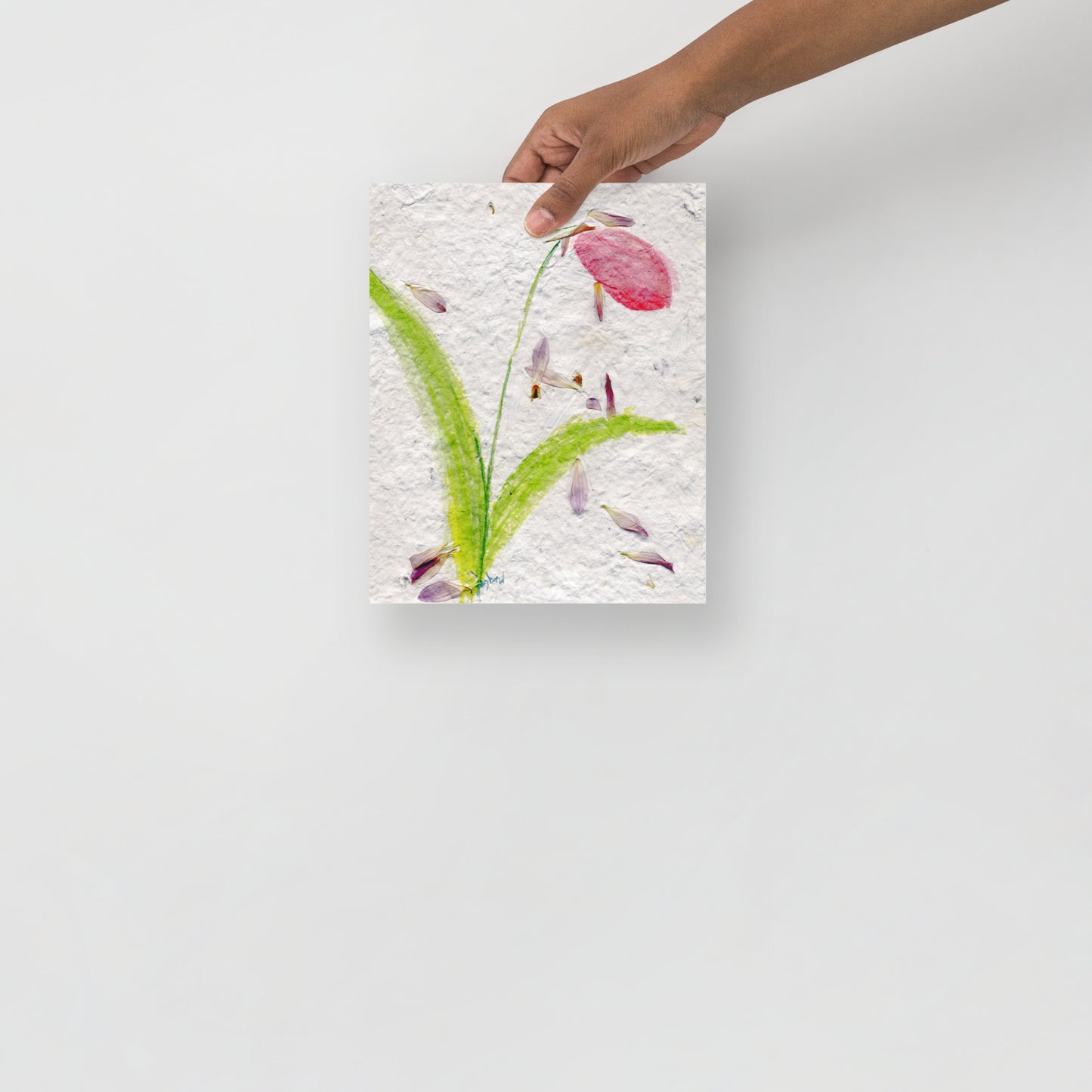 Lady Slipper on made paper with petals - Photo paper poster