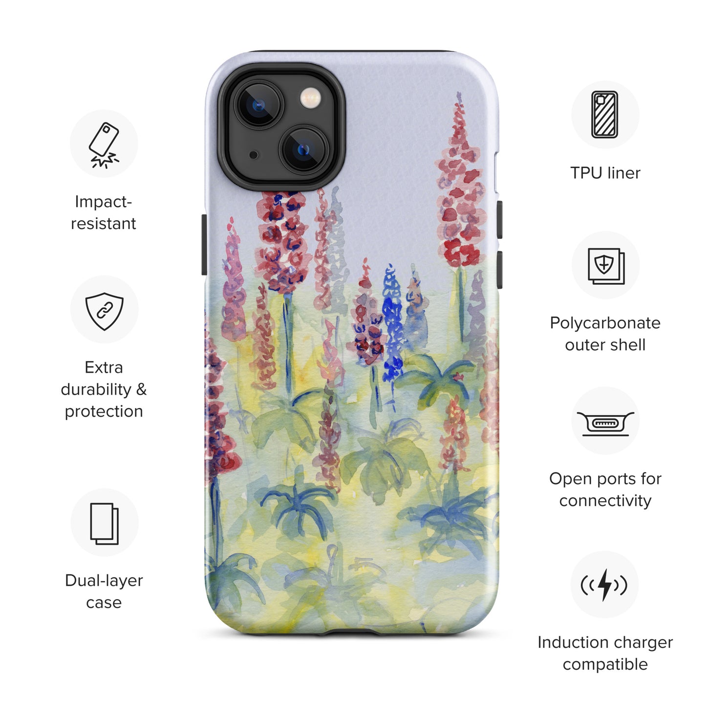 Pink and Blue Lupine Tough Case for iPhone®