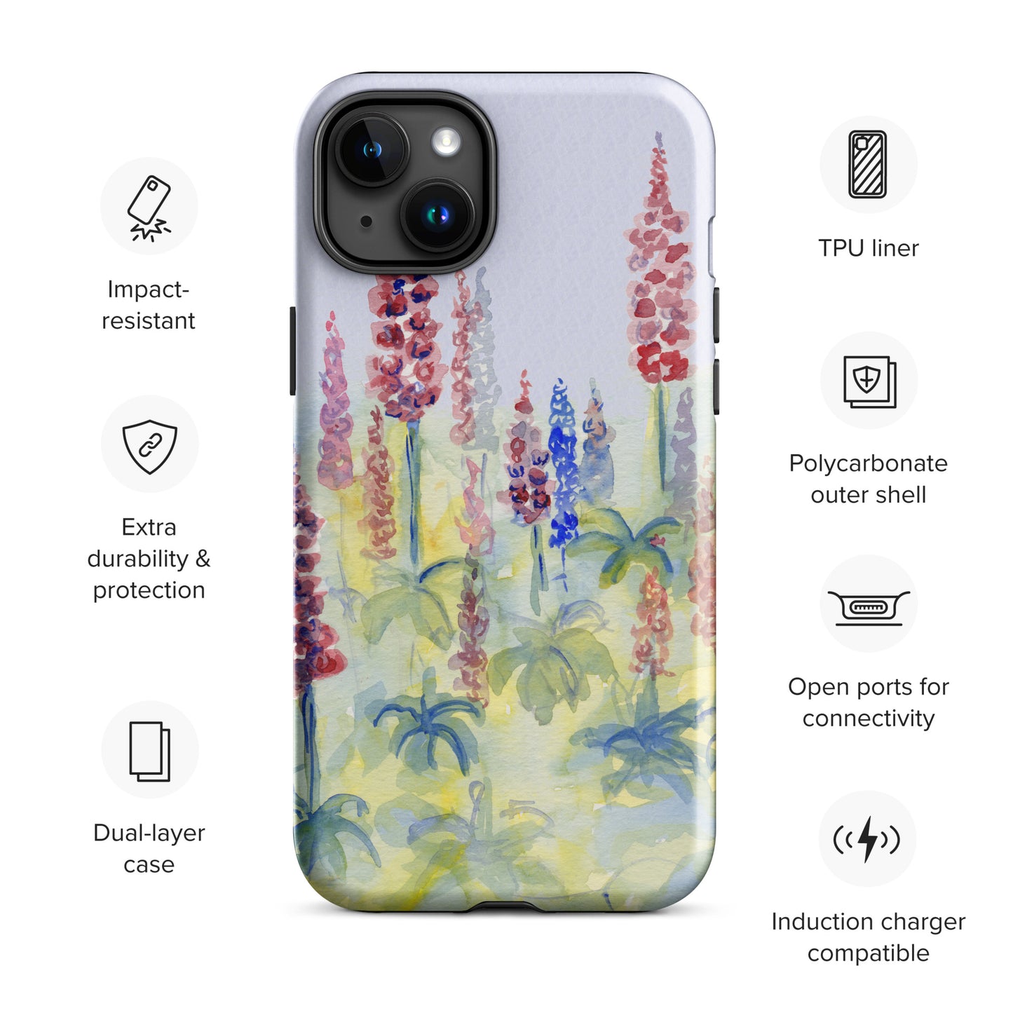 Pink and Blue Lupine Tough Case for iPhone®