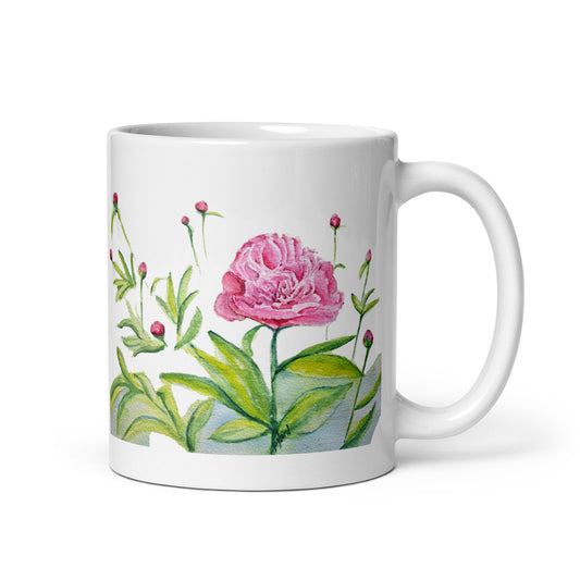 Peony - White glossy mug