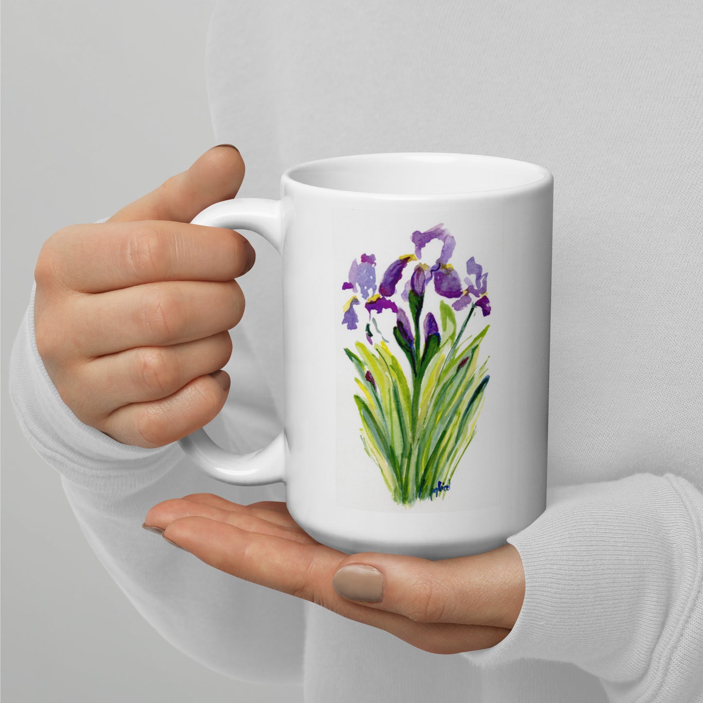 Tall Iris - White glossy mug