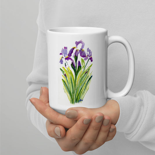 Tall Iris - White glossy mug